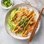 Crispy Rice Salmon Bowls with avocado and spicy mayo